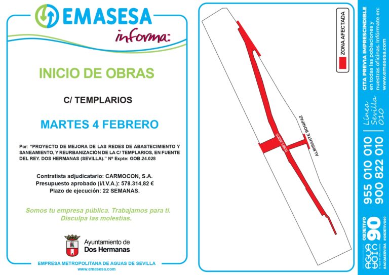 Comienza la reurbanización de la calle Templarios en Fuente del Rey el próximo martes 4 de febrero