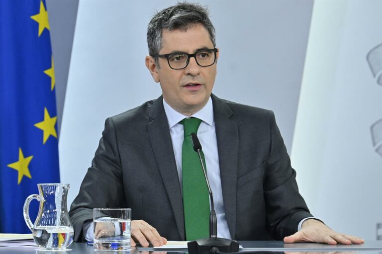 El ministro de la Presidencia, Justicia y Relaciones con las Cortes, Félix Bolaños, en la rueda de prensa tras el Consejo