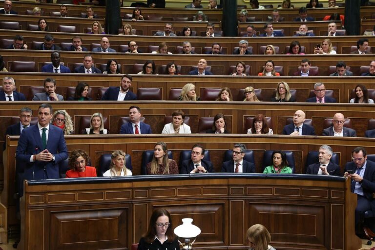 El presidente del Gobierno, Pedro Sánchez, durante su intervención en la sesión de control en el Congreso de los Diputados