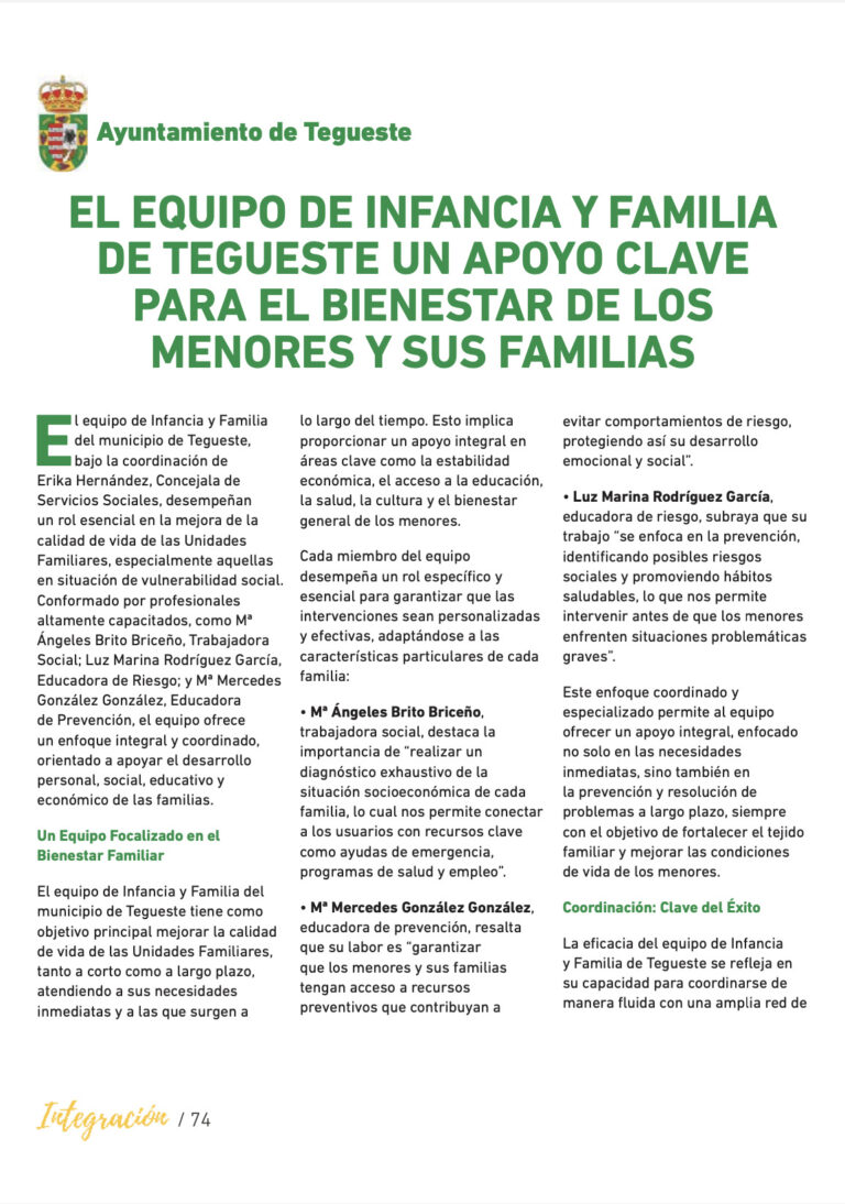 Tegueste Destaca Su Labor en Infancia y Familia en Revista ‘Integración’