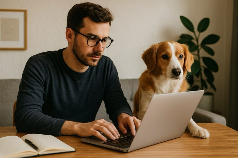 Hombre trabajando con un perro